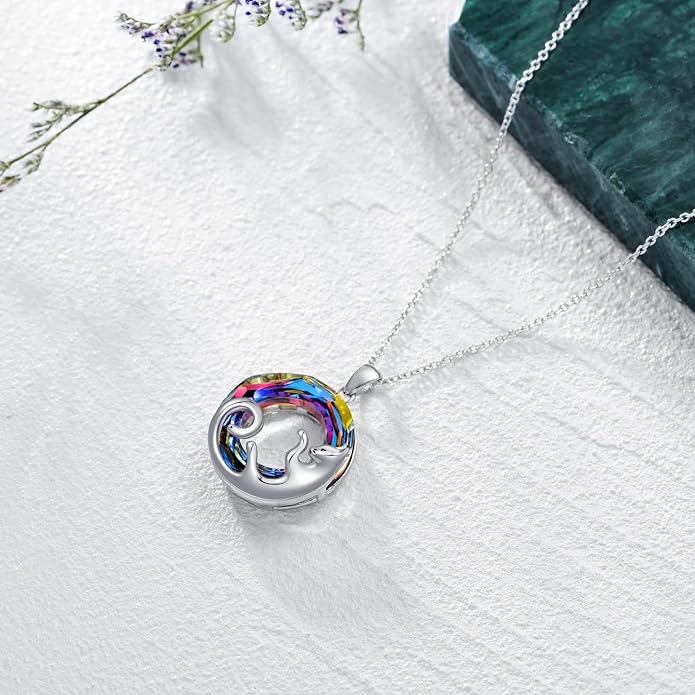 AOBOCO Valentine Cat Necklace for Women 925 Sterling Silver Cat Pendant Necklace Embellished with Crystals from Austria Jewelry Gifts for Cat Lovers