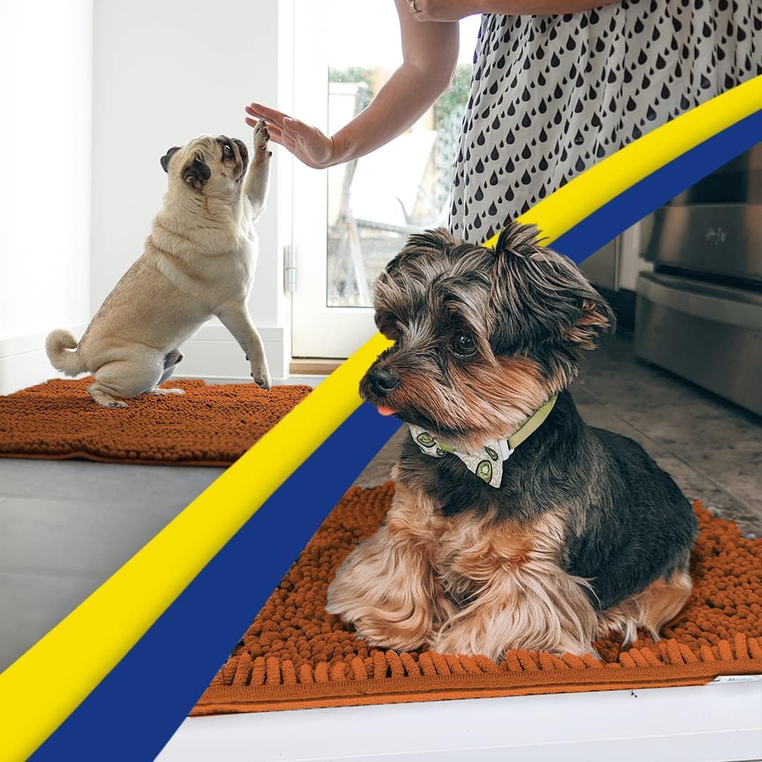 Muddy Mat® AS-SEEN-ON-TV Highly Absorbent Microfiber Door Mat and Pet Rug, Non Slip Thick Washable Area and Bath Mat Soft Chenille for Kitchen Bathroom Bedroom Indoor and Outdoor - Orange 24" x 120"