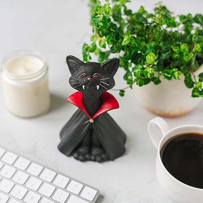 JFSM INC. Holiday Stocking Stuffer - Whimsical Black Cat Vampire Figurine Cat Home Office Decoration - Gifts for Cat Lovers, Purrfect