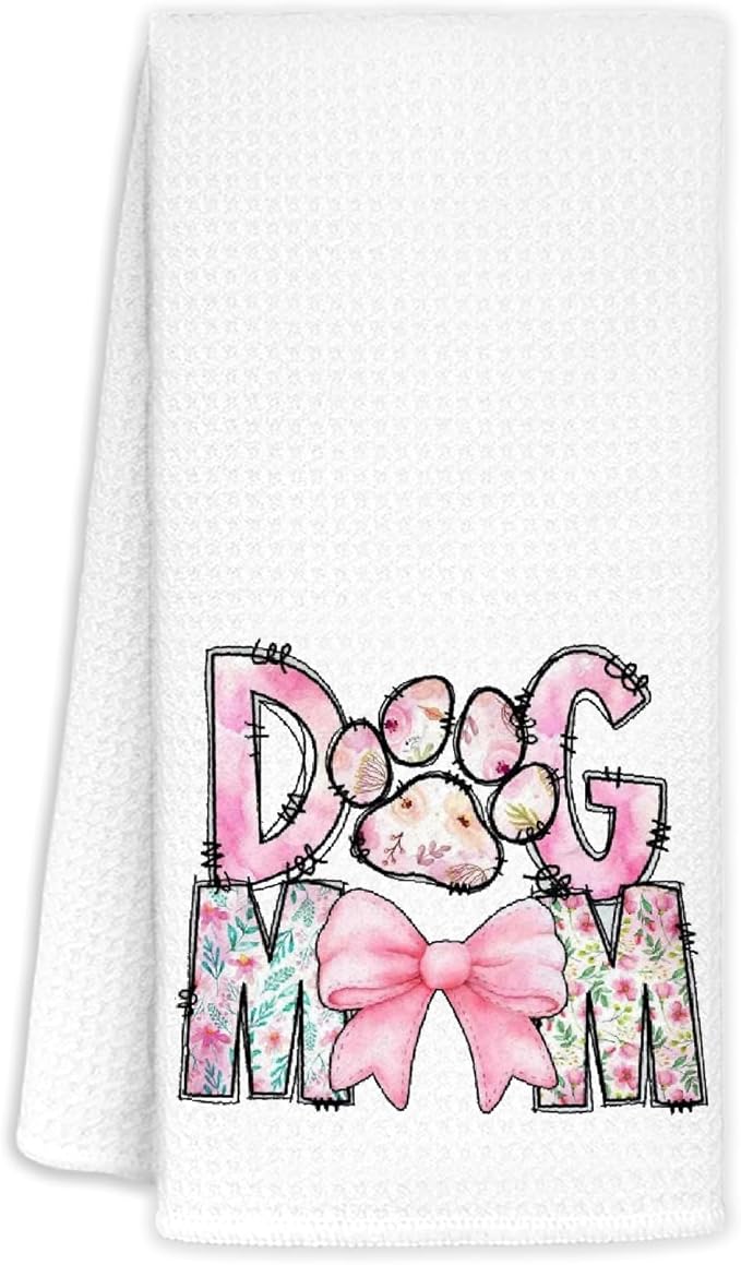 Dog Mom Kitchen Towels Decorative, Dog Lover Owner Gifts for Women Dish Towels, Pet Lover Gifts Hand Towels Drying Cloth for Kitchen Bathroom Decor, 16x24 Inch