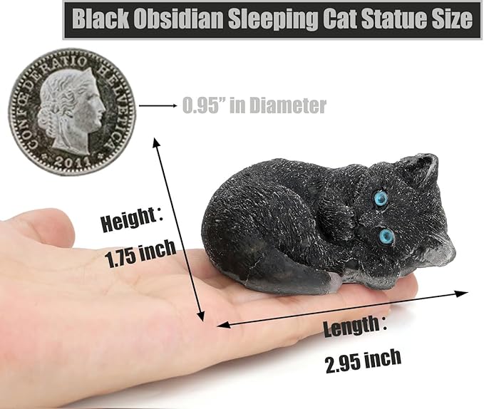 DUQGUHO Black Cat Decor Black Obsidian Crystal Gifts for Cat Lovers Sleeping Cat Statue Figurines Crystal Healing Stone Cute Resin Cat Gifts for Women Home Decoration 1PC