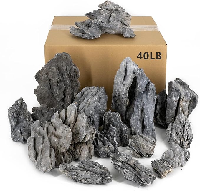 Dragon Stone Aquarium Rock Seiryu Stone for Aquariums, Fish Tanks, Bonsai, Terrariums, Wargaming Dioramas, Indoor or Outdoor Gardens-40Lb(2-10 Inch)