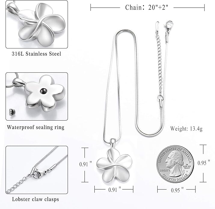 Flower Cremation Ashes Jewelry Cremation Necklace Memorial Locket for Ashes Keepsake Urn Pendants for Women/Men