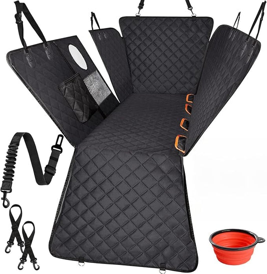 Dog Car Seat Cover - 100% Waterproof, Durable 600D 6-Layer Scratchproof Nonslip Pet Seat Cover with Mesh Window for Car, Truck & SUV (60"x64") - Hi, Black