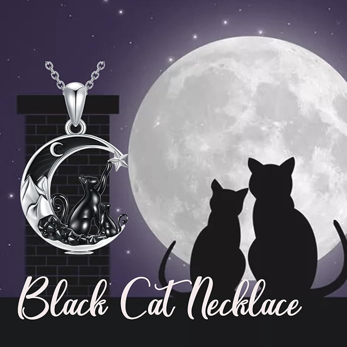 Gothic Jewelry Bat/Cat/Wolf/Dragon/Owl/Fox/Spider/Sun Pendant Sterling Silver Crescent Moon Necklace for Women Girls Black Jewelry Gifts