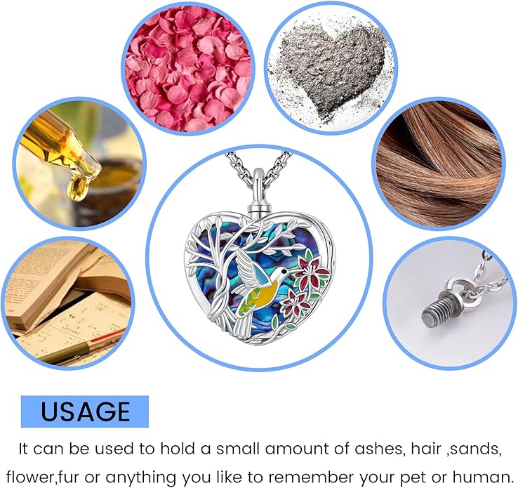Eusense Cremation Jewelry for Ashes Urn Necklace to Put Ashes In 925 Sterling Silver Memorial Pendant Heart Urn Necklaces for Ashes Necklace for Women Men