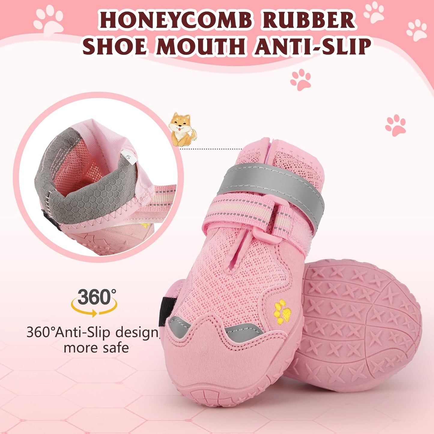 Dog Shoes for Large Medium Small Dog, Mesh Breathable Dog Shoes for Hot Pavement, Anti-Slip Dogs Boots Paw Protectors with Reflective for Outdoor Walking Indoor Hardfloors (Size 4)