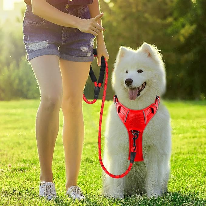 BARKBAY Dog Harness No Pull with ID Tag Pocket - Heavy Duty, Reflective, Easy Control for Large Dogs(Red,L)
