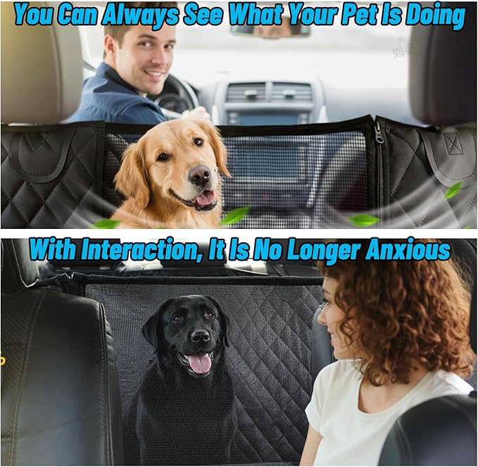 Dog Car Seat Cover for Back Seat with Mesh Window, 600D Heavy Duty Pet Seats Cover with Side Flap,100% Waterproof Dog Hammock, Anti-Scratch Nonslip Pet Seats Protector for Cars Trucks SUV