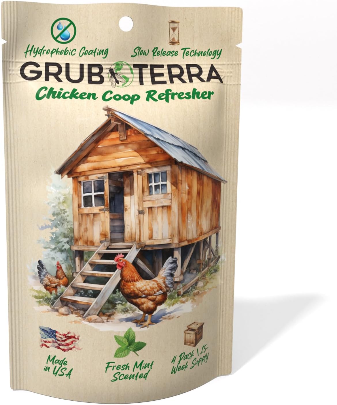 GrubTerra Coop Refresher Odor Freshener for Chicken Pen, Suitable for Chicken Waterer and Chicken Feeder, Smell Control Solution for Clean and Fresh Chicken Living Environment