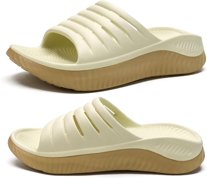 KuaiLu Womens Recovery Sandals With Comfortable Plantar Fasciitis Support,Ladies Orthotic Open Toe Sport Slides Thick Cushion Reduces Stress on Feet,Joints & Back Post-Exercise
