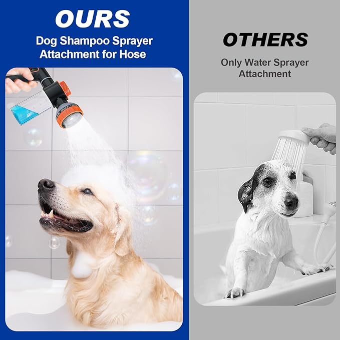 Pet Dog Wash Sprayer Shampoo & Soap Dispenser, Hose Nozzle for Indoor/Outdoor Use with 3/4' GHT Male x 1/2' NPT Male Connector, Dog Wash Hose Attachment for Pet Bathing, Watering, Car Washing