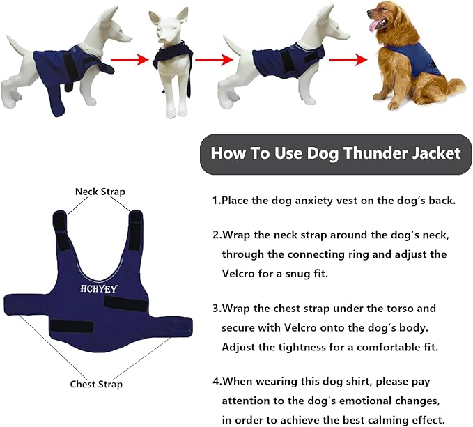 Dog Anxiety Jacket, Skin-Friendly Calming Shirt for Dogs- Dog Coat for Thunder, Firework and Separation - Keep Pet Calm Without Medicine & Training, Anti Anxiety Vest for Dogs (Dark Blue, XXL)