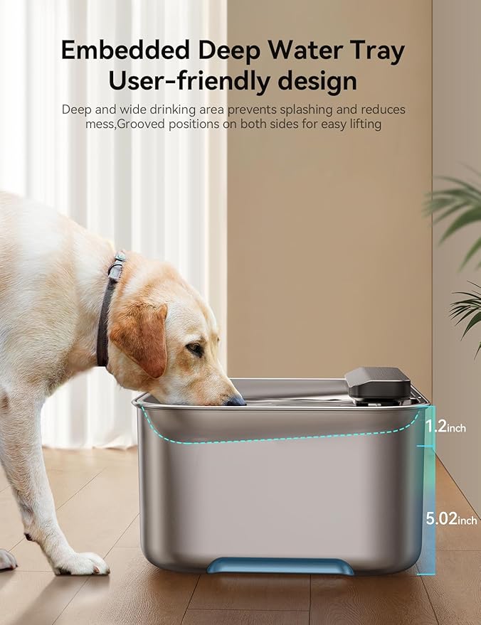 3 Gal Stainless Steel Dog Water Fountain for Large Dog, Dog Water Bowl Dispenser with Water Level Window, Super Quiet Pet Water Fountain for S-L Dogs and Multi-Pet with 10 Filters & 10 Filter Sponges