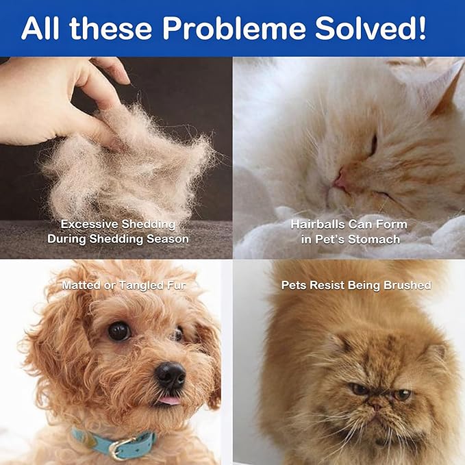 Pet Hair Removal Grooming Gloves Set – Silicone Cat & Dog Deshedding Gloves with Double-Sided Pet Hair Remover, Washable Reusable Anti-Static Grooming Set for Cats Dogs Horses (Blue)
