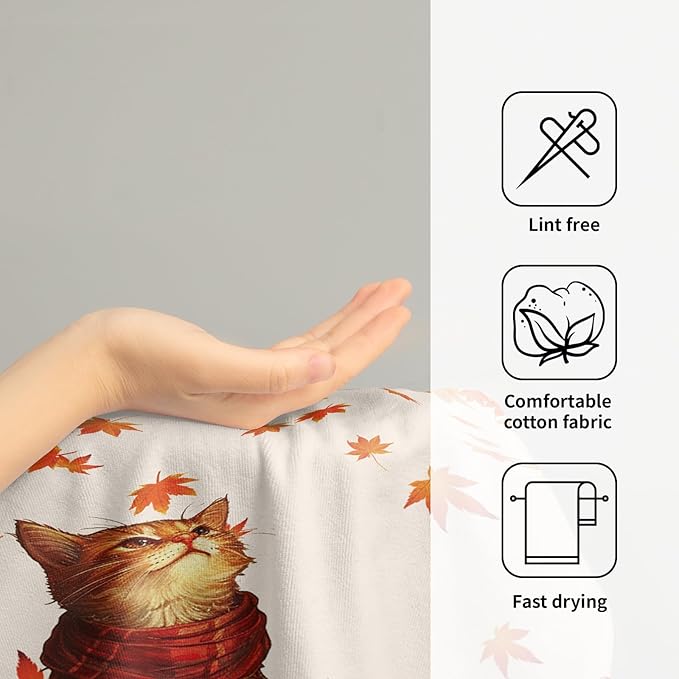 Giwawa Fall Cat Hand Towels Maple Leaves Kitchen Dish Towel Set of 2 Soft Fingertip Small Bath Towel Washcloths Decor for Hotel Spa Gym Sport