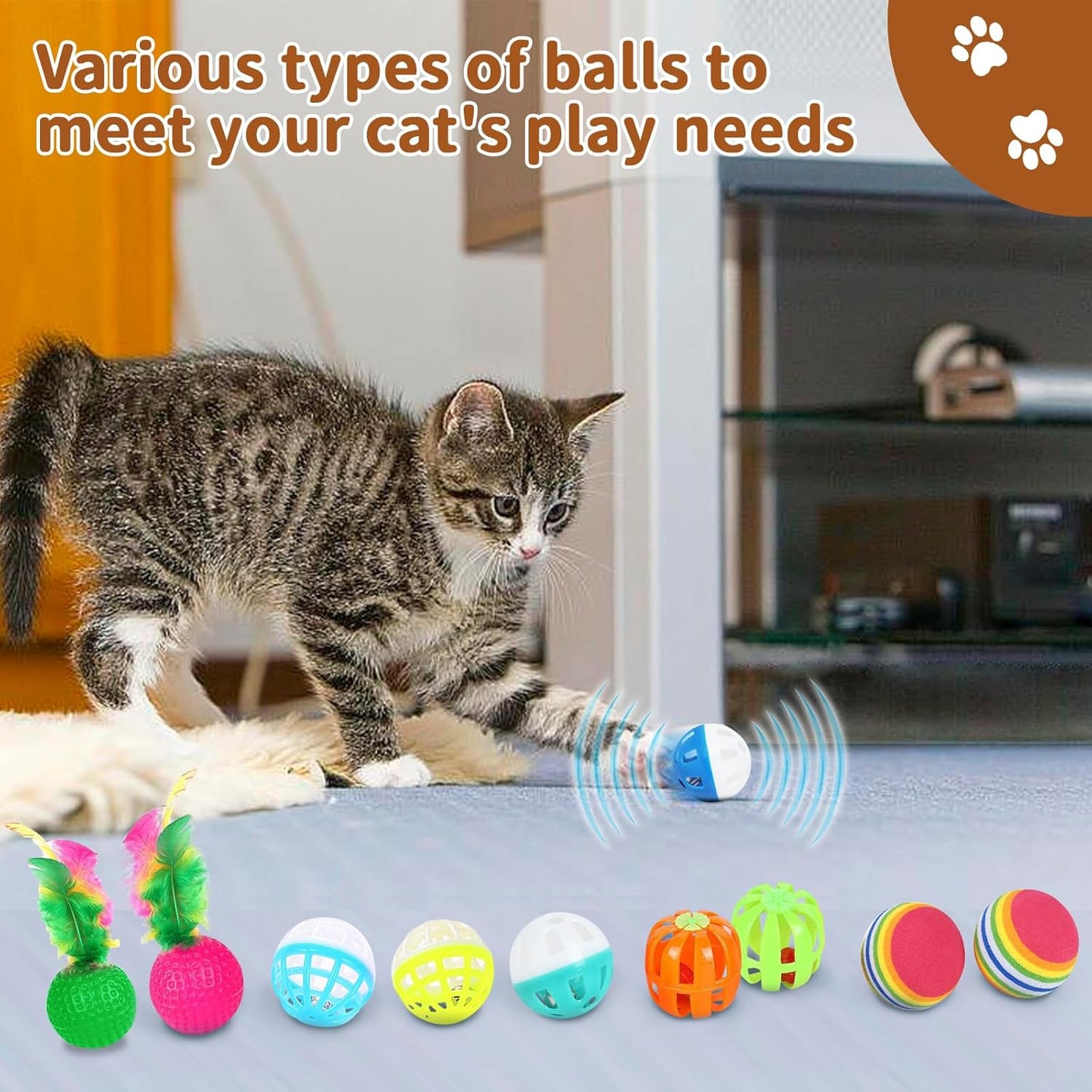 25-Piece Cat Toys Kit with Rainbow Cube Tunnel - Interactive Cat Toy Bundle for Indoor Cats, Kitten Playtime Variety Set Includes Springs, Balls, Mice & Noise Toys