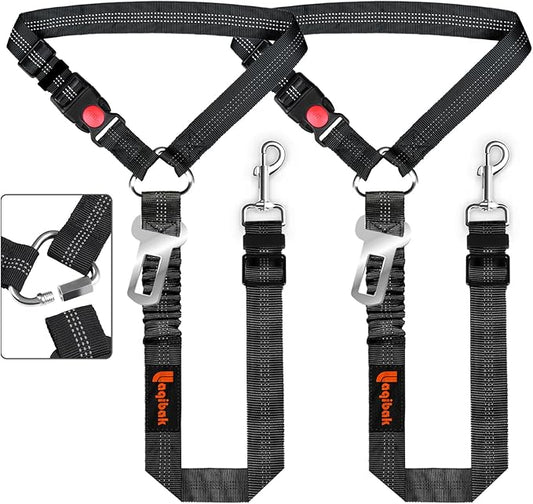 Removable Dog Seat Belt Harness for Car, 3 in 1 Pet Dog Car Seatbelt Leash, Retractable Restraint Secures to Vehicle Headrest & Adjustable Reflective Bungee Dog Seatbelt Tether, Black