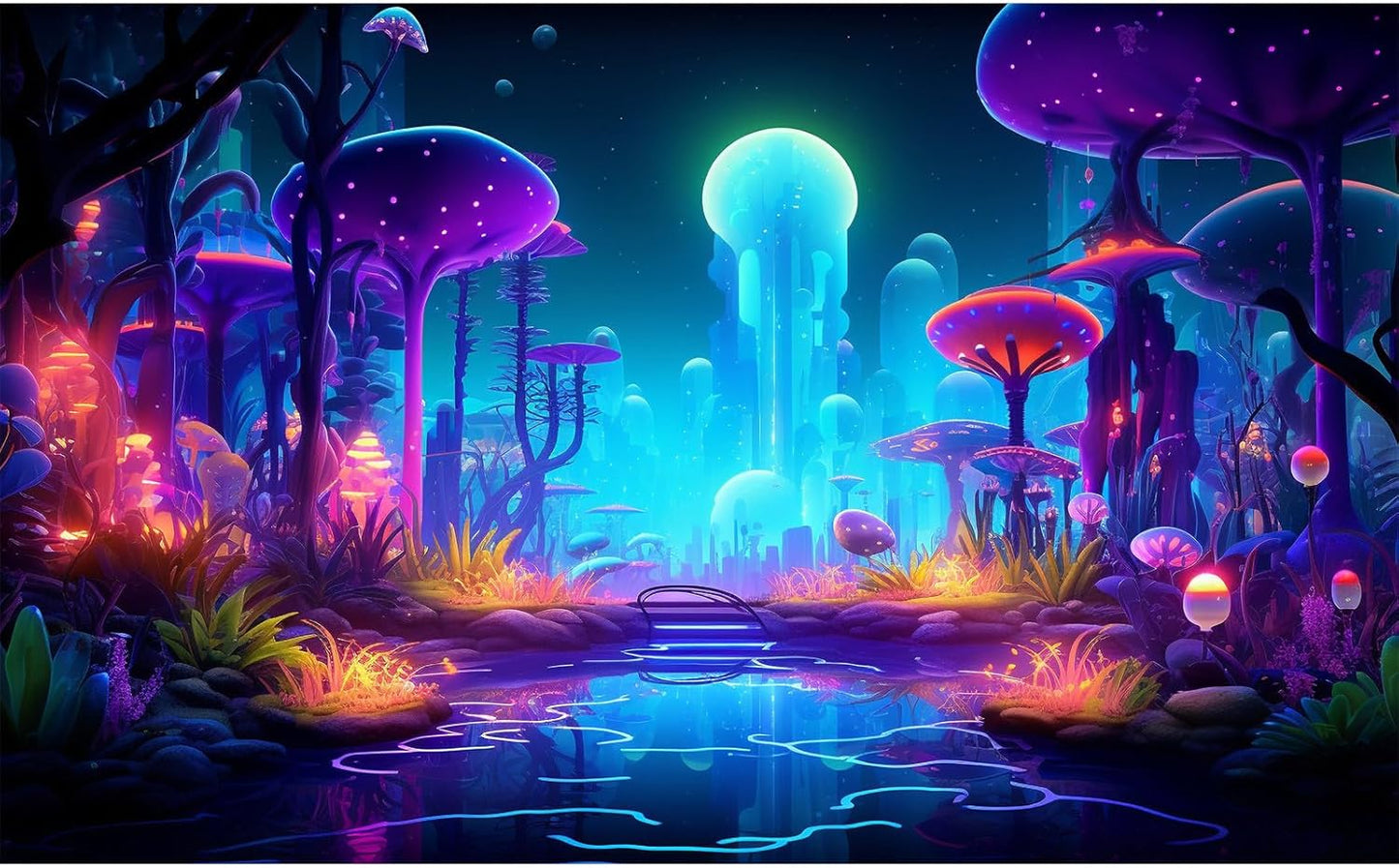 Fantasy Forest Aquarium Background Mysterious Plants Abstract Mushrooms Cartoon Style Forest Terrarium Backdrop Tranquil Stream Fish Tank Background Wallpaper Poster Decor Vinyl 24x16in