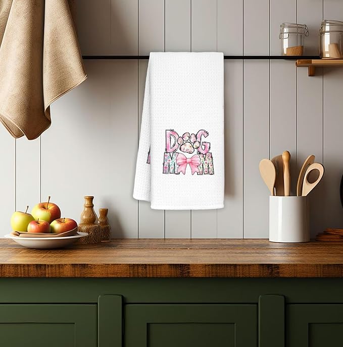 Dog Mom Kitchen Towels Decorative, Dog Lover Owner Gifts for Women Dish Towels, Pet Lover Gifts Hand Towels Drying Cloth for Kitchen Bathroom Decor, 16x24 Inch