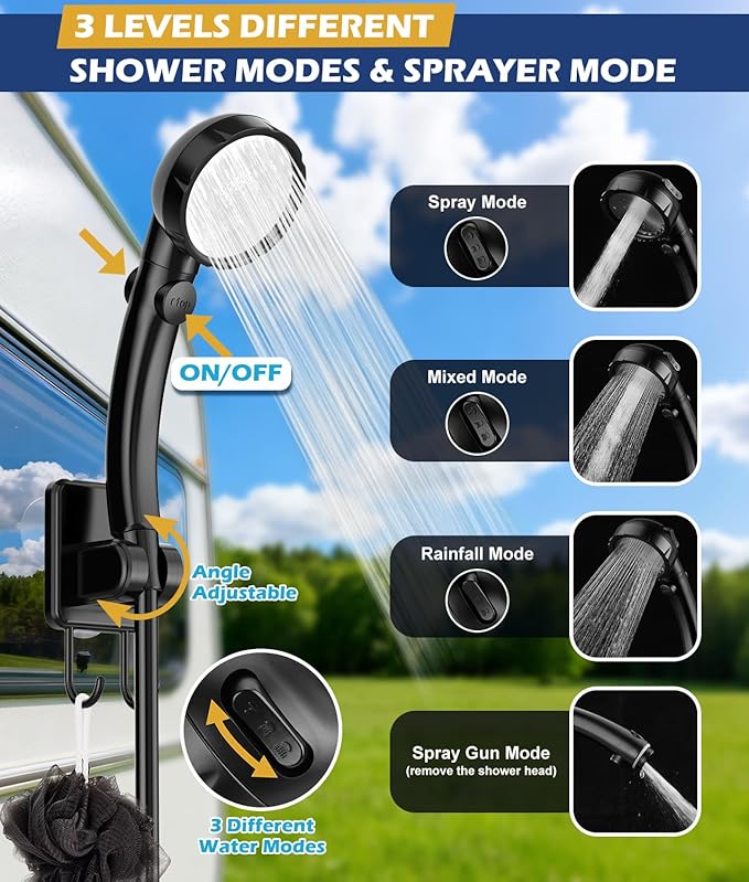 2026 Upgraded Portable Shower for Camping, Rechargeable Camping Shower with LED Display, 5 Gal Collapsible Bucket, 5 Adjustable Speeds, IPX8 Waterproof Portable Shower Kit for Hiking, Car, Pet, Travel