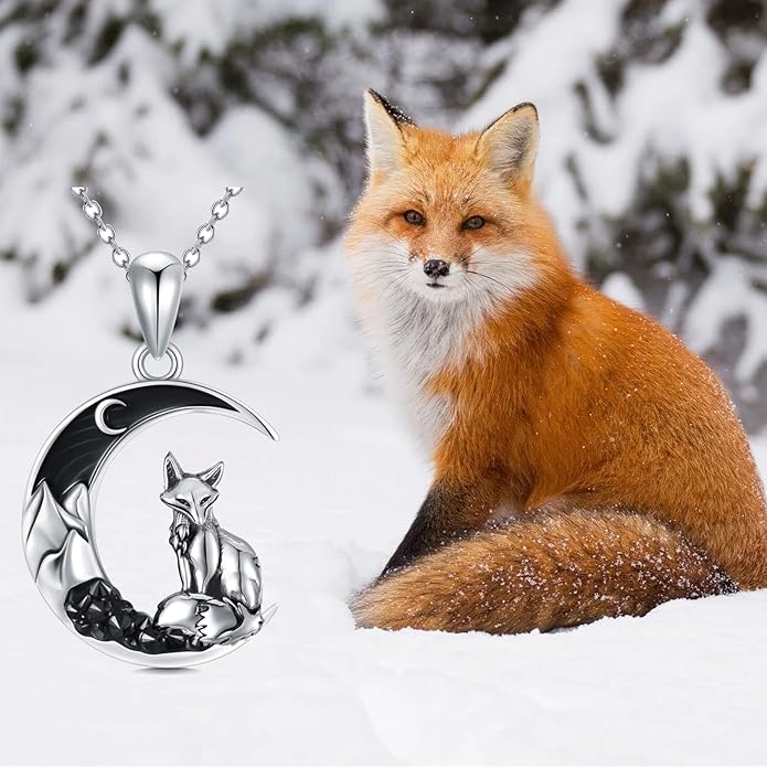 Gothic Jewelry Bat/Cat/Wolf/Dragon/Owl/Fox/Spider/Sun Pendant Sterling Silver Crescent Moon Necklace for Women Girls Black Jewelry Gifts