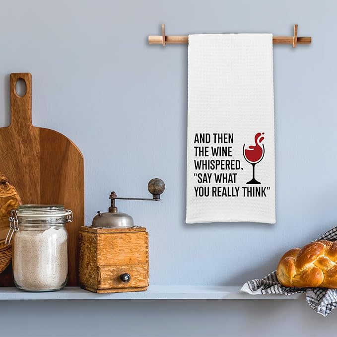 Funny Kitchen Towels for Women, and Then The Wine Whispered Dishcloths, Wine Lovers Gifts, Kitchen Decorative Tea Towels with Saying, Sweet Housewarming Gifts for Hostess Housewife Friend