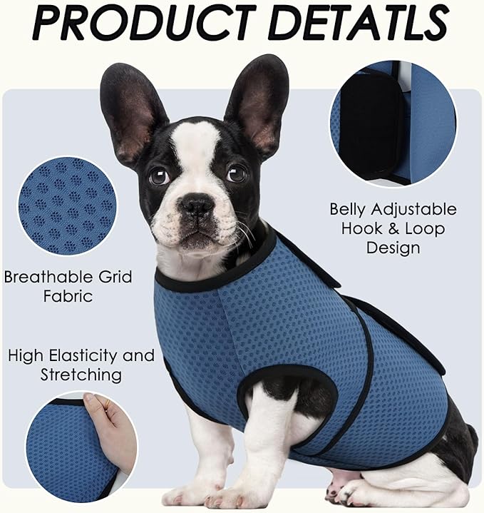 BRKURLEG Dog Anxiety Shirt, Adjustable Anxiety Vest Jacket for Small Medium Large Dogs,Dog Calming Shirt for Thunderstorms, Fireworks, Training & Separation Relief, Lakeblue, XS