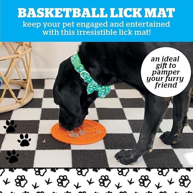 Basketball Lick Mat for Pets, Non Slip Silicone Enrichment Pad for Dogs Cats, Slow Feeding Anxiety Relief During Grooming Bathing Training, Treat Dispensing Textured Surface