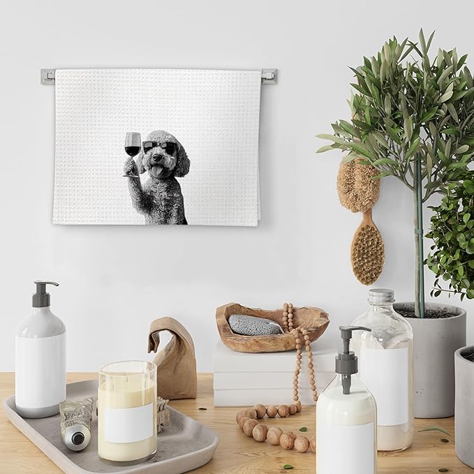 Flicy Goldendoodle Gifts Wine Kitchen Towels, Gifts for Golden Doodle Dog Wine Lovers Decorative Hand Dish Towel for Kitchen Home Bar, Funny Golden Doodle WineLover Home Bars Kitchen Decor(16x24lnch)