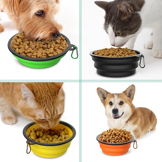 3 Pack Collapsible Dog Bowl Travel Portable Pet Bowls [20oz,600ml],Expandable Foldable Food Water Feeding Dishes for Traveling Hiking Walking,with Carabiners [Black,Blue,Green]