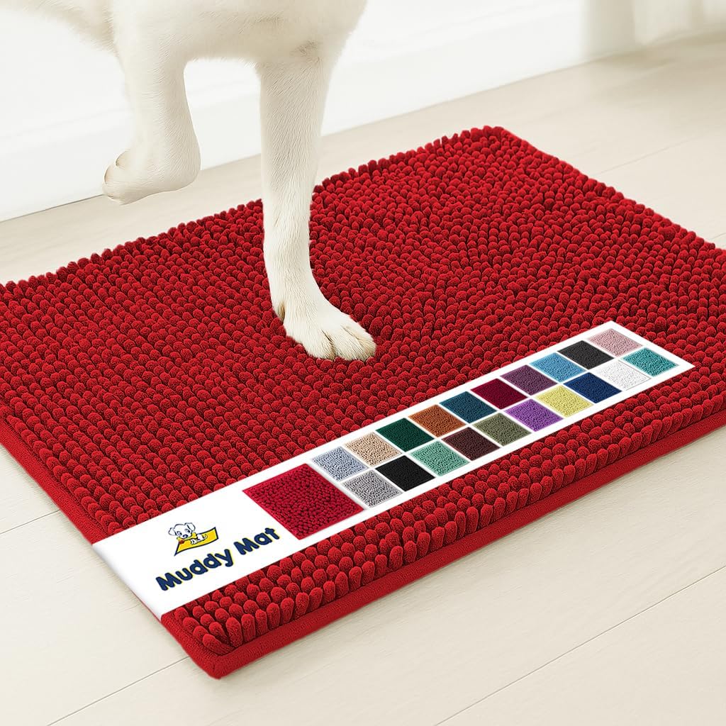 Muddy Mat® Original Dog Door Mat for Muddy Paws, Super Absorbent Microfiber, Non-Slip Washable Pet Rug, Quick Dry Chenille Entryway Carpet, Machine Washable Indoor Outdoor mat, Red 48"x72"