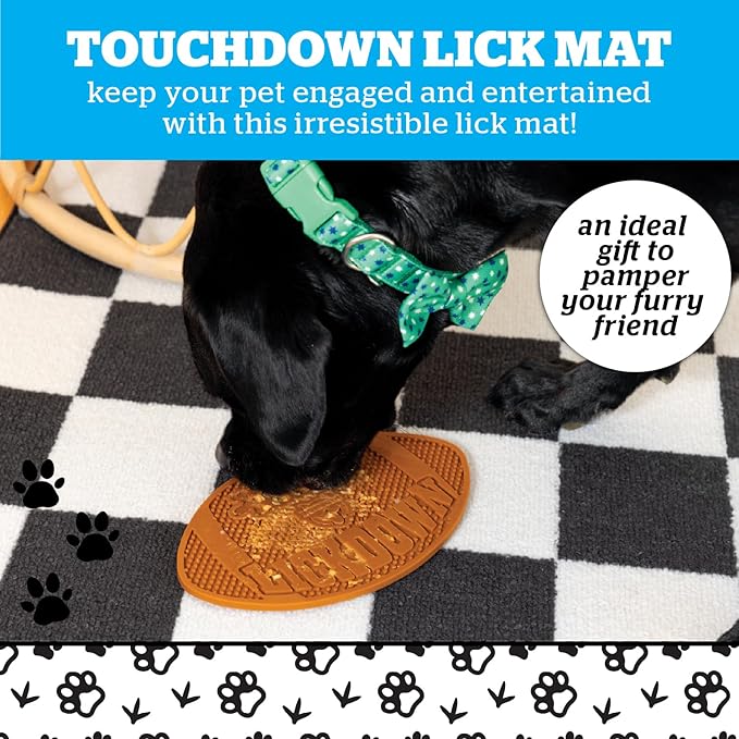Touchdown Lick Mat for Dogs and Cats, Non Slip Silicone Slow Feeding Pad for Anxiety Relief, Bath Grooming Distraction Tool for Puppies Adult Pets, Dishwasher Safe Enrichment Toy