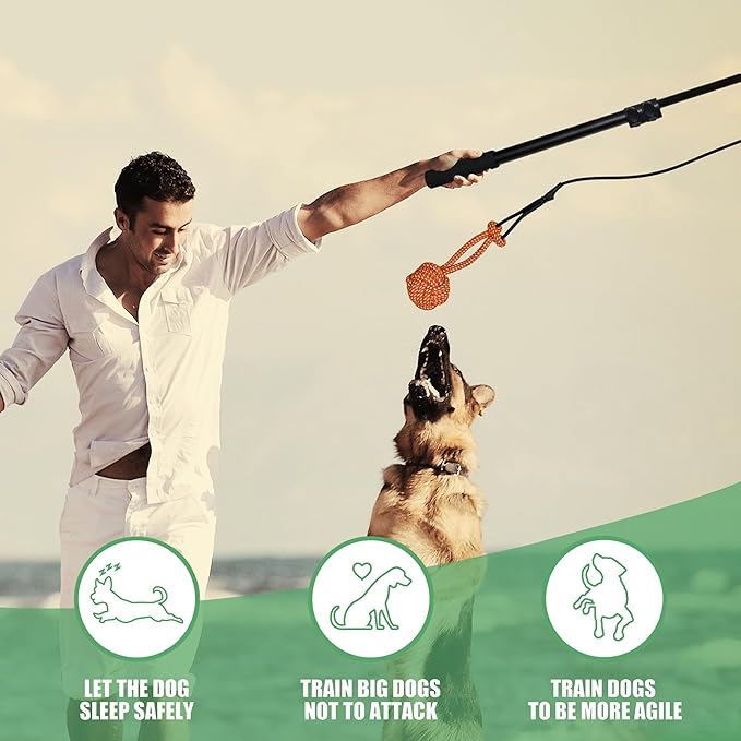 Flirt Pole for Dogs,Collapsible Extendable Dog Teaser Wand with Plush Squeaky Toy、Chase Rope, Ball Toy, Agility Training Equipment Playing Exercise Tools for Small Medium Large Dogs