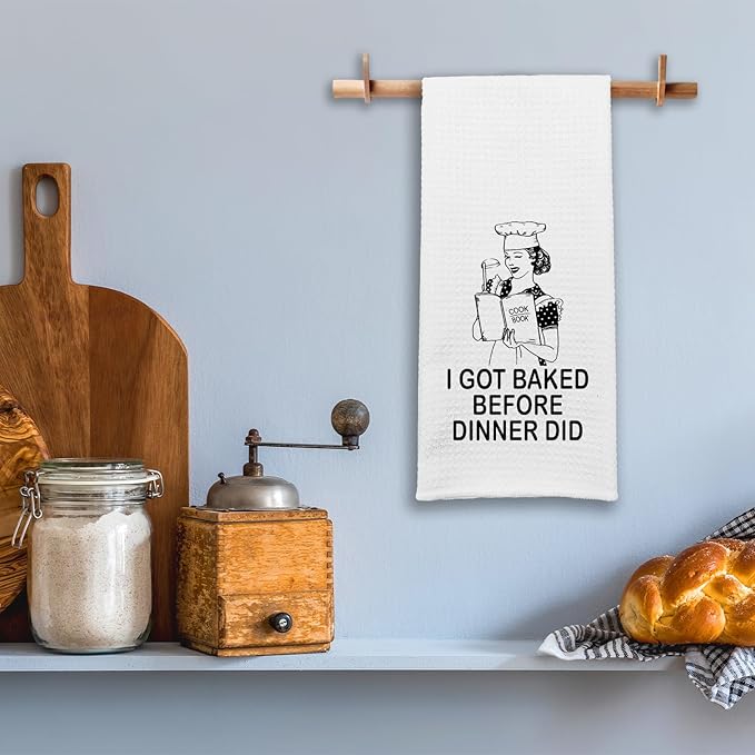 Funny Kitchen Decor Towels I Got Baked Before Dinner Did Dish Towel Funny Retro Housewife Kitchen Towels Housewarming Gifts for Hostess Hilarious Birthday Gifts for Women Sister Chef Friend
