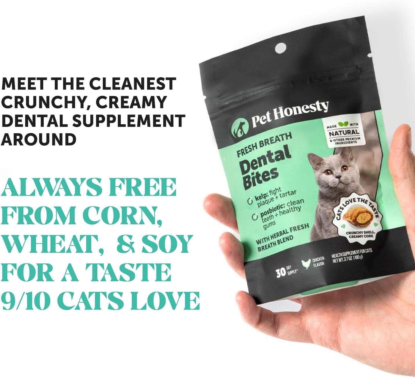 Fresh Dental Bites for Cats - Crunchy & Creamy Cat Dental Treats for Fresh Breath, Plaque + Tartar Control, Cleans Teeth + Gums, Daily Cat Oral Care (30 Day Supply)
