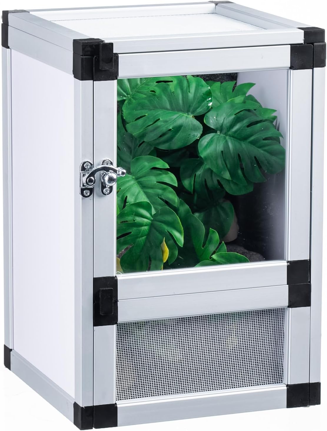 8" x 8" x 12" Bright White Reptile Cage, Rainforest Habitat with Acrylic Door, Ventilated Terrarium for Geckos, Frogs, Snakes, Easy Assembly