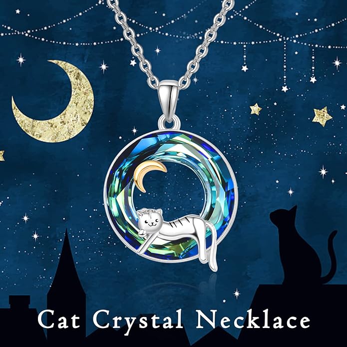 Dreamboat Sterling Silver Cat Necklace for Women Crystal Necklace Cute Animal Necklace Kitten Necklace Cat Pendant Friendship Cat Jewelry Gifts