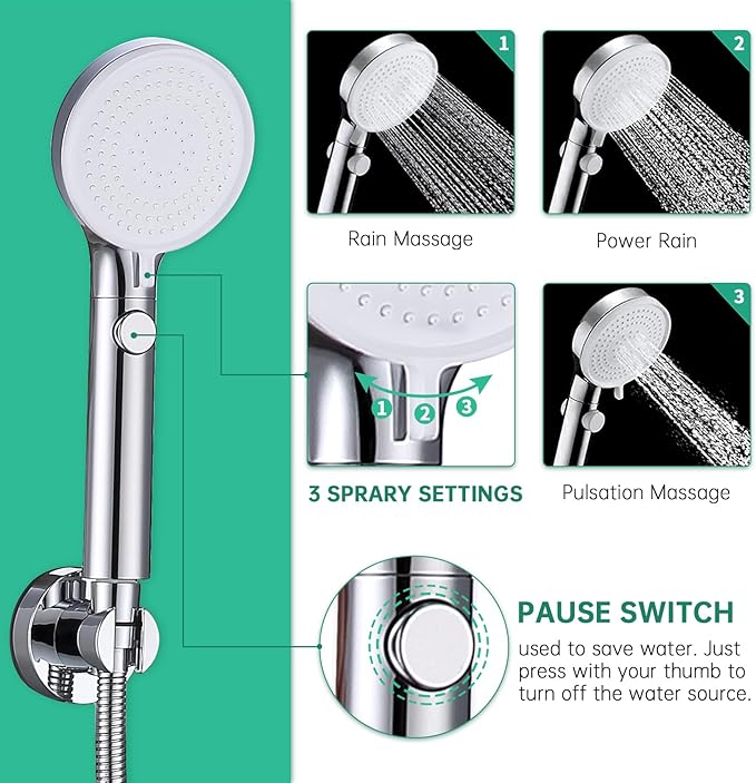 Dog Shower Head Sprayer Pet High Pressure 3 Mode Handheld with ON OFF Switch Metal Diverter 100 Inch Extra Long Stainless steel Hose No Drill Hook Chrome