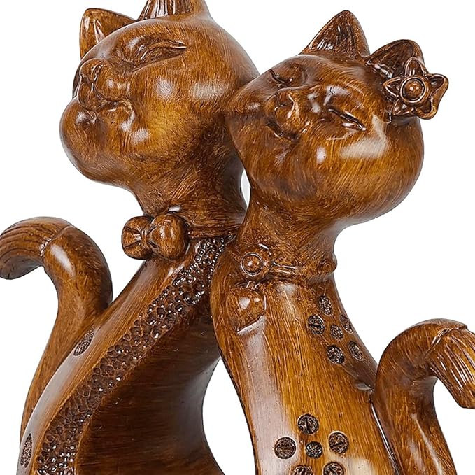 DreamsEden Romantic Couple Cat Sculpture, 5th Anniversary Wooden Resin Animal Statues Home Decor