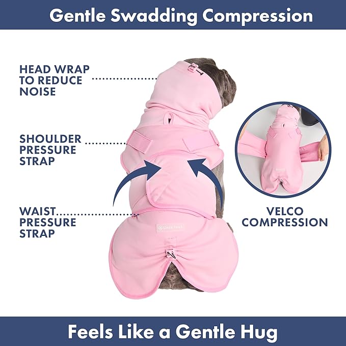 Spark Paws Anxiety Relief Vest for Dogs – Gentle Compression Dog Anxiety Suit, Calming Wrap for Separation Anxiety, Thunder, Fireworks, Suitable for Small Medium and Large Breeds - Pink - Size L