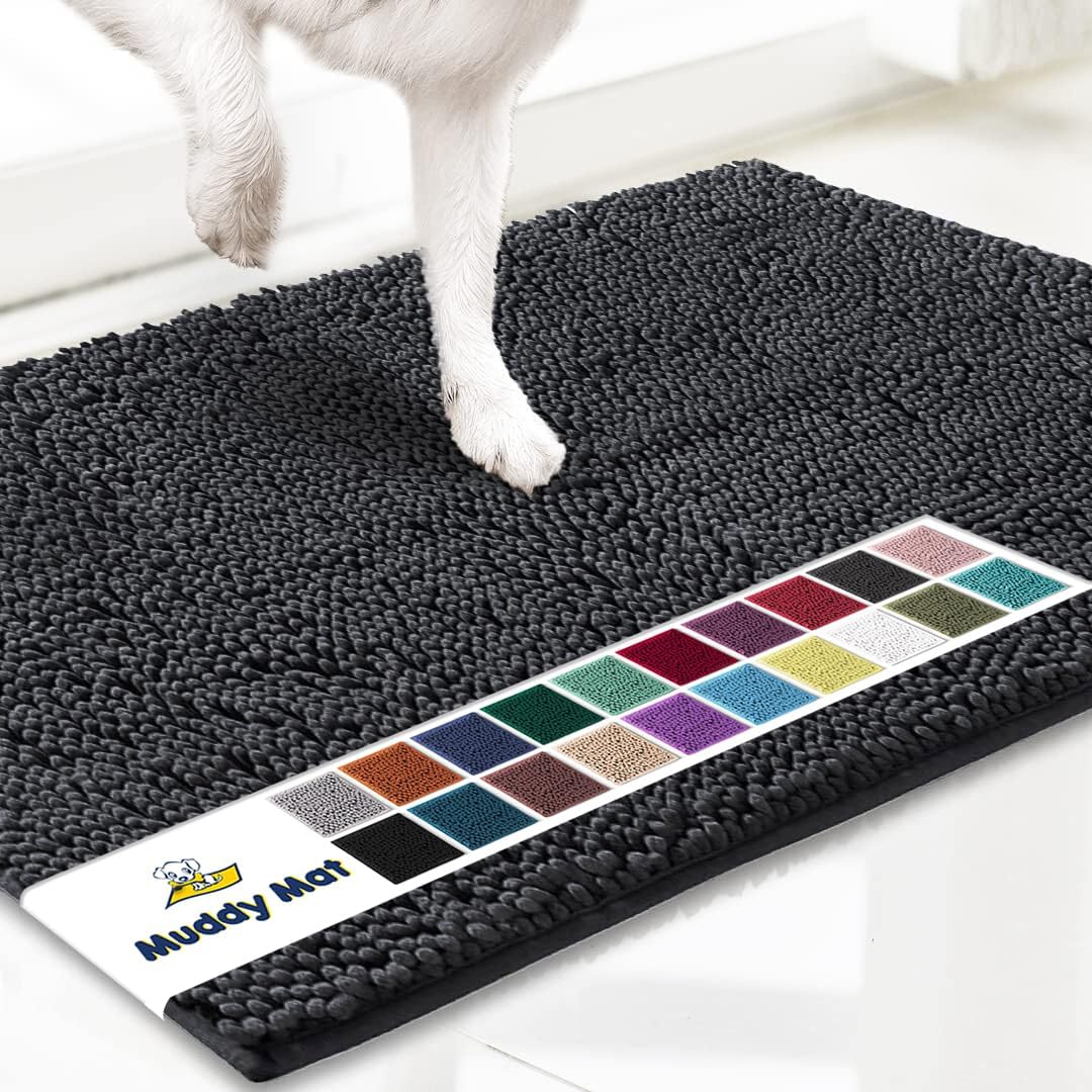 Muddy Mat® AS-SEEN-ON-TV Highly Absorbent Microfiber Door Mat and Pet Rug, Non Slip Thick Washable Area and Bath Mat Soft Chenille for Kitchen Bathroom Bedroom Indoor and Outdoor - Charcoal 36" x 120"
