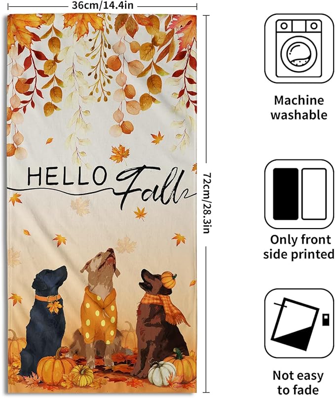 Giwawa Fall Dogs Hand Towels for Bathroom Set of 2 Autumn Leaves Soft Absorbent Small Bath Towels Holiday Decorative Kitchen Guest Dish Towel