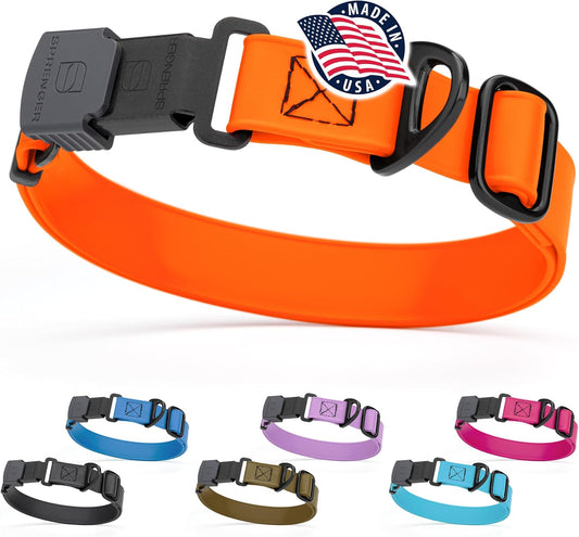 Dogline Biothane Waterproof Dog Collar with Herm Sprenger Stainless Steel Quick Release Buckle – Heavy Duty Tactical Durable Collar for Dogs – Comfortable and Safe Pet Collar, W 1" L 15-25", Orange