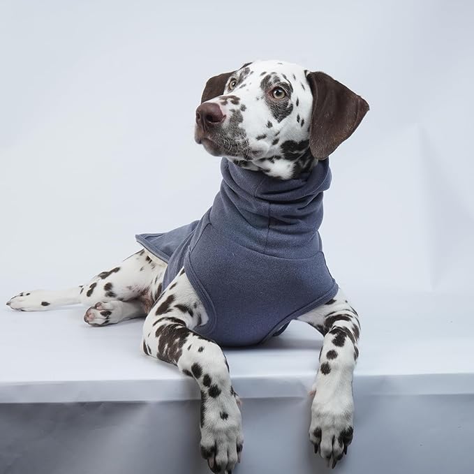 ROZKITCH Anxiety Vest for Dog, Pet Neck Wrap with Hoodie Shirt Soft Ears Cover, Thunder Jacket for Dogs Anxiety for Fireworks Travel Vet Visit 4th of July Holiday Christmas Blue L
