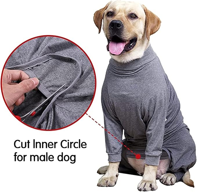 Dog Recovery Suit, Abdominal Wound After Surgery Wear, Prevent Licking Wounds, E-Collar & Cone Alternatives, Long Sleeve Postoperative Shirts Dog Bodysuit Prevent Shedding(Small, Grey)