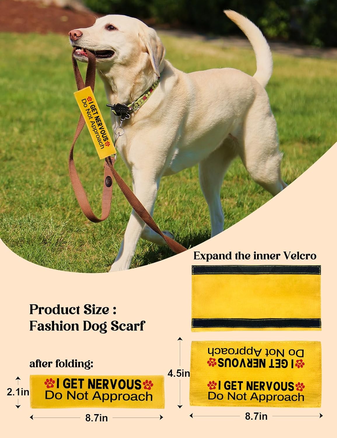 I get Nervous Dot Not Approach Dog Leash Sleeve, Funny Yellow Dog Leash Wrap Alert Hanging ID Patch Tag, Do No Pet Leash Wrap Do Not Pet Velcro Patch Wrap Pet Birthday Gifts for Dog Owners