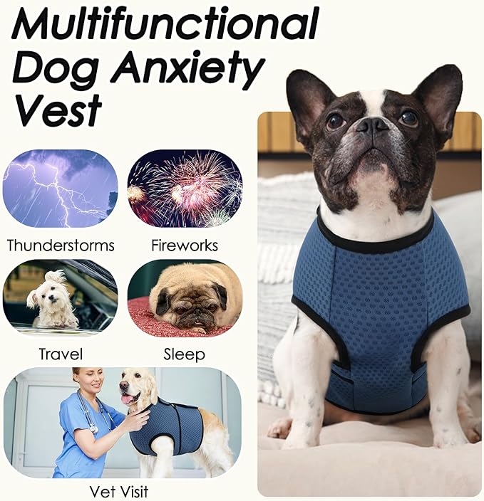BRKURLEG Dog Anxiety Shirt, Adjustable Anxiety Vest Jacket for Small Medium Large Dogs,Dog Calming Shirt for Thunderstorms, Fireworks, Training & Separation Relief, Lakeblue, XXL