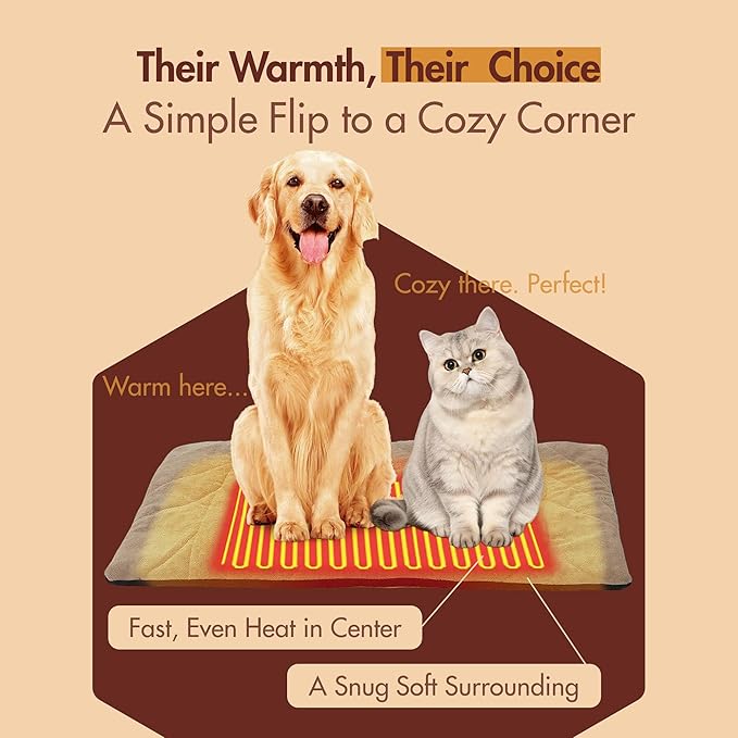 Dog Heating Pad (31"x20") - Waterproof Electric Heated Mat & Pet Bed for Indoor and Outdoor Use, Chew Resistant Cord, Machine Washable Cover with Wheat Pattern Quilting, for Cats and Pets