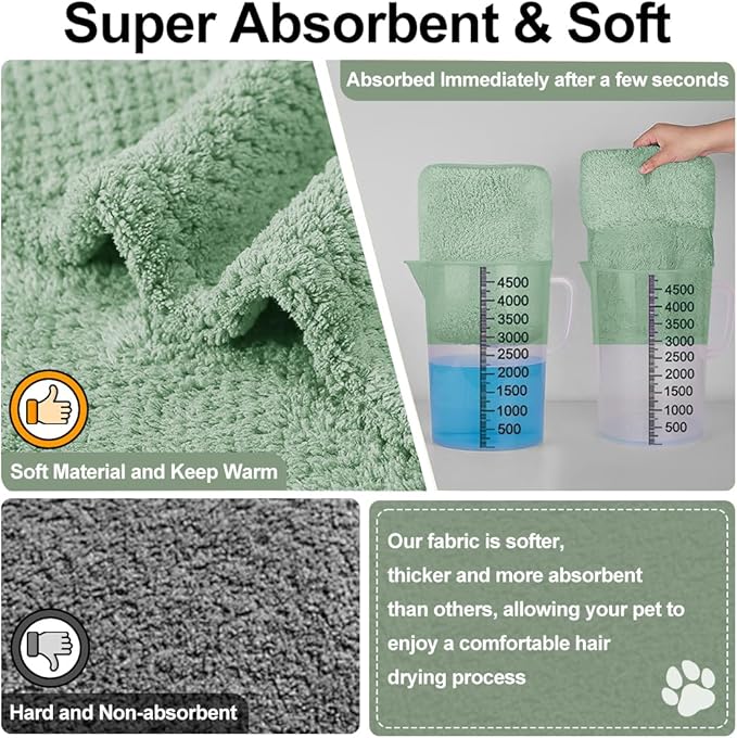 Giant Dog Bath Bubble, Quick Drying Super Absorbent Used for After Bathing, Warm Dog Towels, Adjustable Hoodies and Belts for Pet Dogs Bath Clothes Products(Green Jacquard, 6XL)